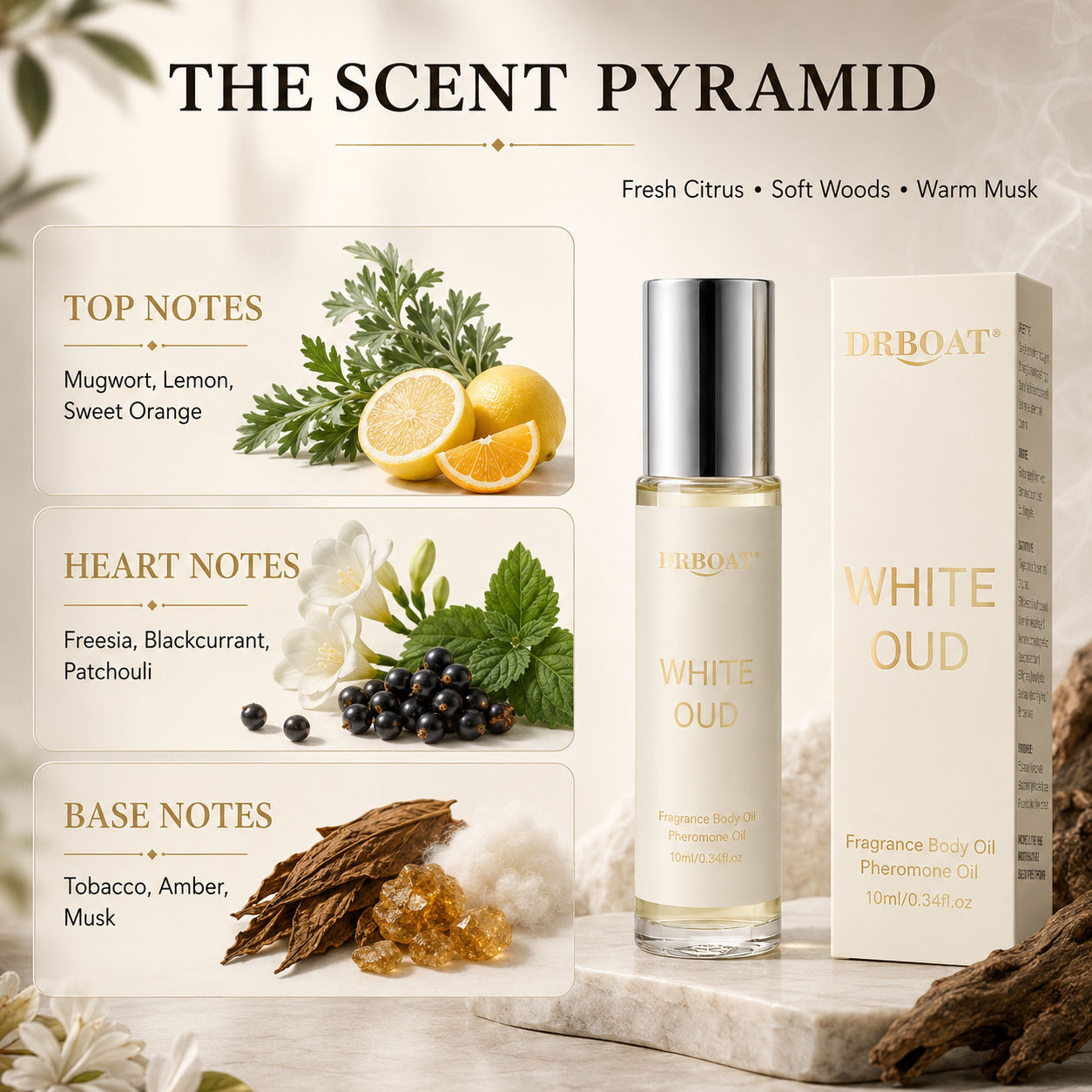メンズ用ロールオン香水オイル、フレッシュな柑橘系と白檀の香り - Perfume Alcohol Fragrance のレビューと価格