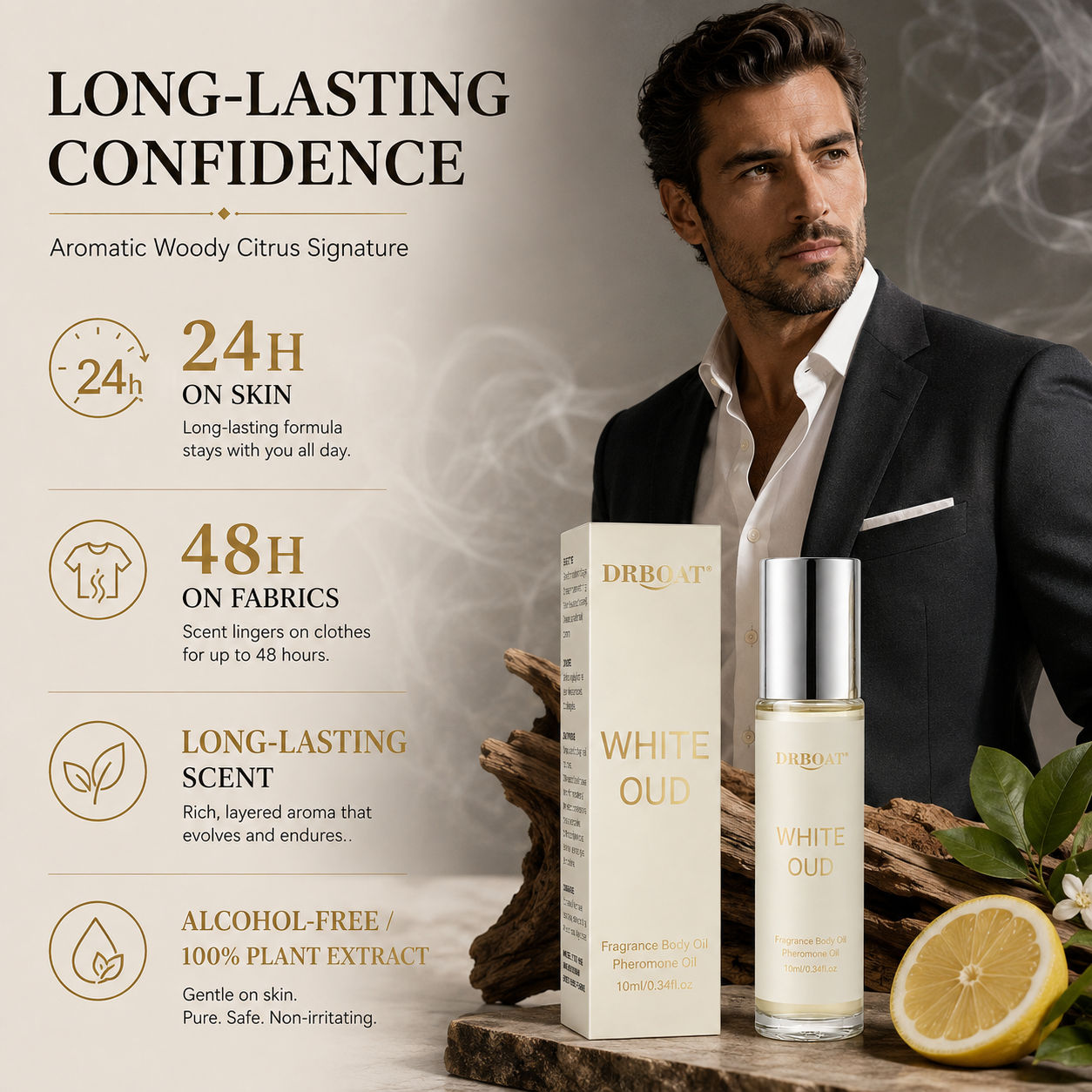 メンズ用ロールオン香水オイル、フレッシュな柑橘系と白檀の香り - Perfume Alcohol Fragrance のレビューと価格