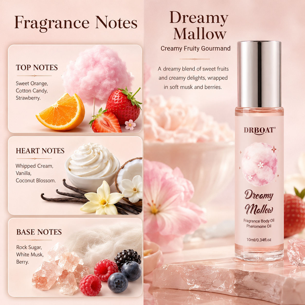 女性用ロールオン香水オイル、マシュマロストロベリーの甘美な香 - Perfume Fragrance Oil のレビューと価格